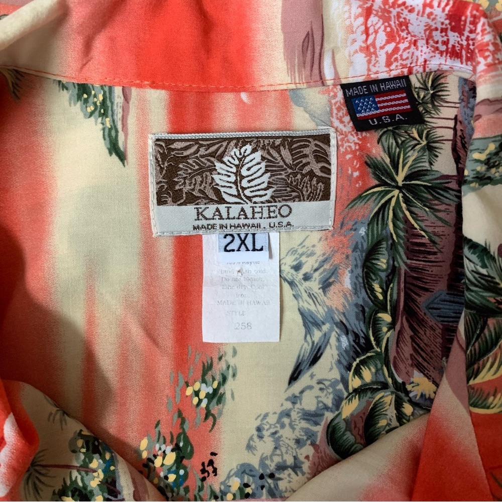 Vintage Kalaheo Hawaiian Camp Shirt Tropical Beach Palm Trees Mountains XXL - Picture 2 of 8